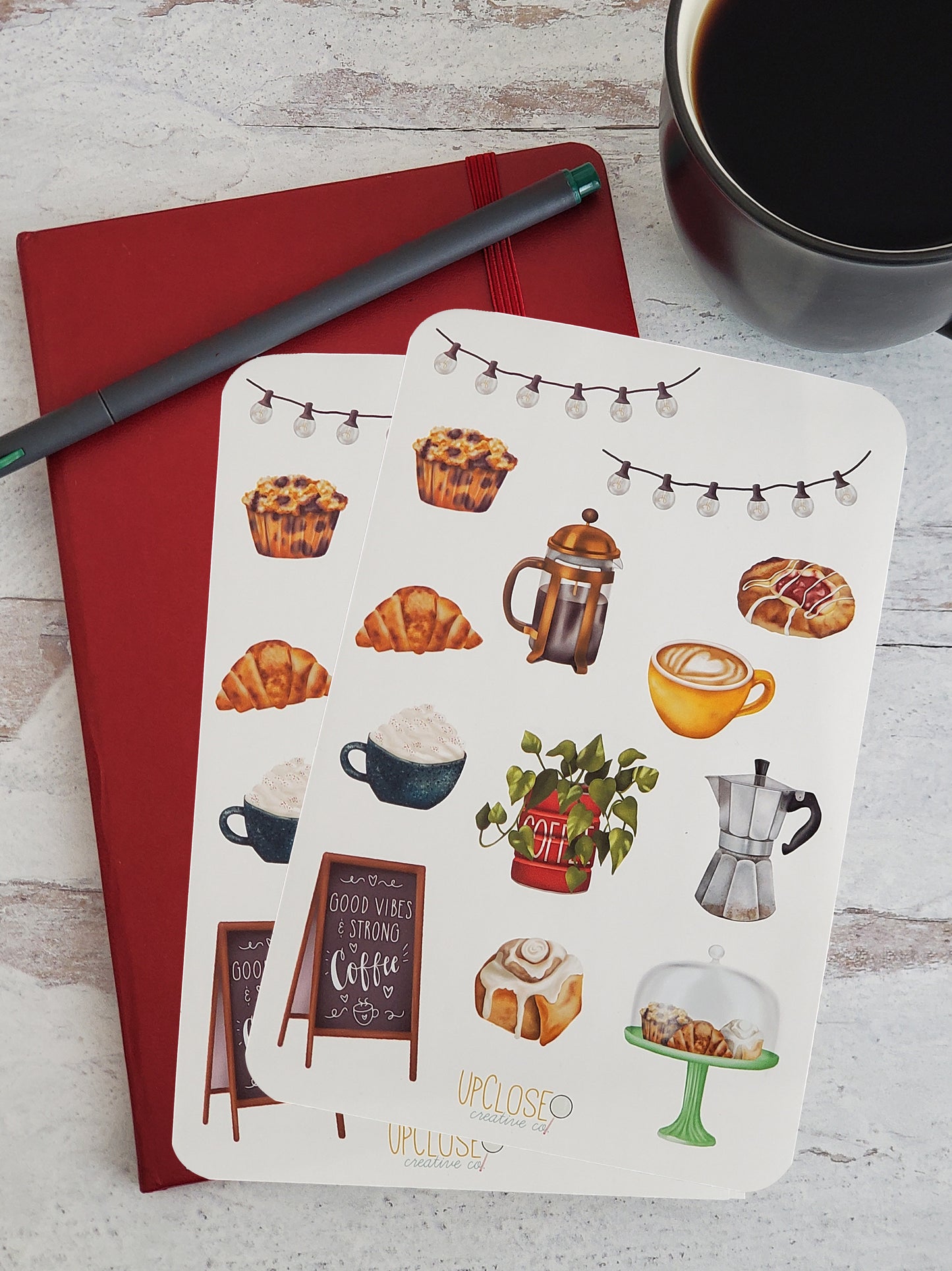 Eclectic Coffee Shop Journaling & Scrapbook Sticker Sheet